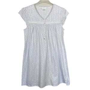 Eileen West Nightgown Size M Blue White Short Floral Cotton Cottagecore Prairie